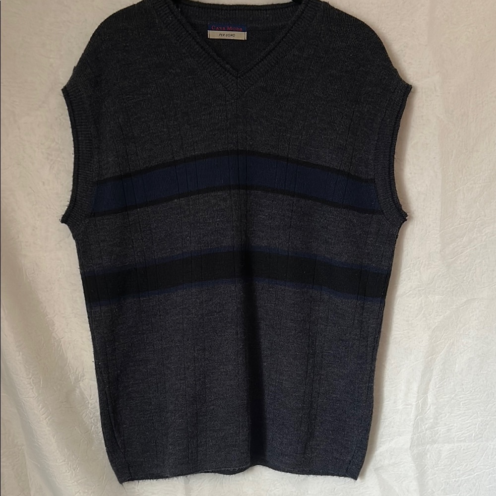 Navy Blue and Black Men's Sweater Vest